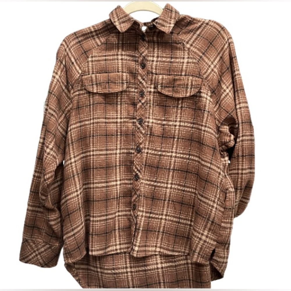 Wild Fable Brown Plaid Oversized Button Down Long Sleeve Shirt  Women’s XS